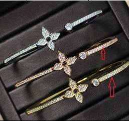 Designer Bloom Bangle Bracelet - 18K Gold Plated Cuff | Simulated Diamond